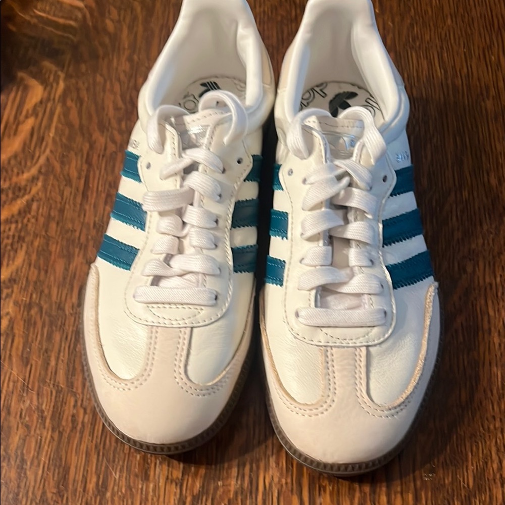 Brand New Never Worn,  Adidas White and Green Athletic Shoes Retro Design
